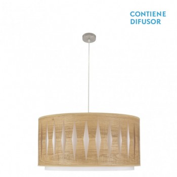 Distribuidor - Lâmpadas Diversas | Colgantes Moderno | COLGANTE ALEXANDRA 3XE27 NIQUEL/MADERA CLARA REGX60X60 CM Ref: 177896085